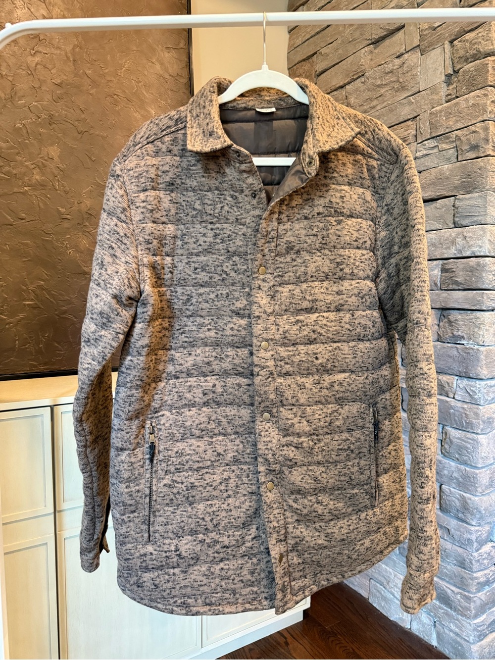 Men's Cody James Heathered Gray Quilted Snap-Front Puffer Jacket